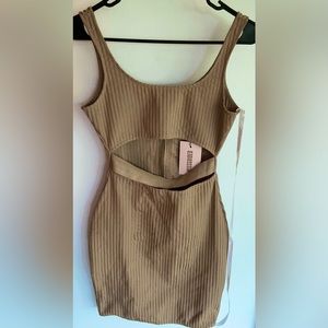 Missguided tan mini cutout dress